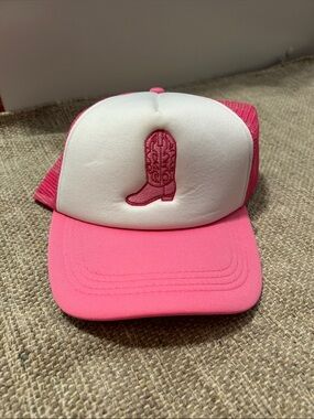 Women’s Pink Trucker Hat with Embroidered Cowboy Boot